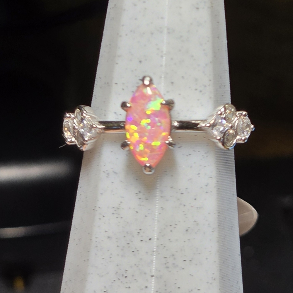 Elegant Peach Fire Opal and Cz Ring